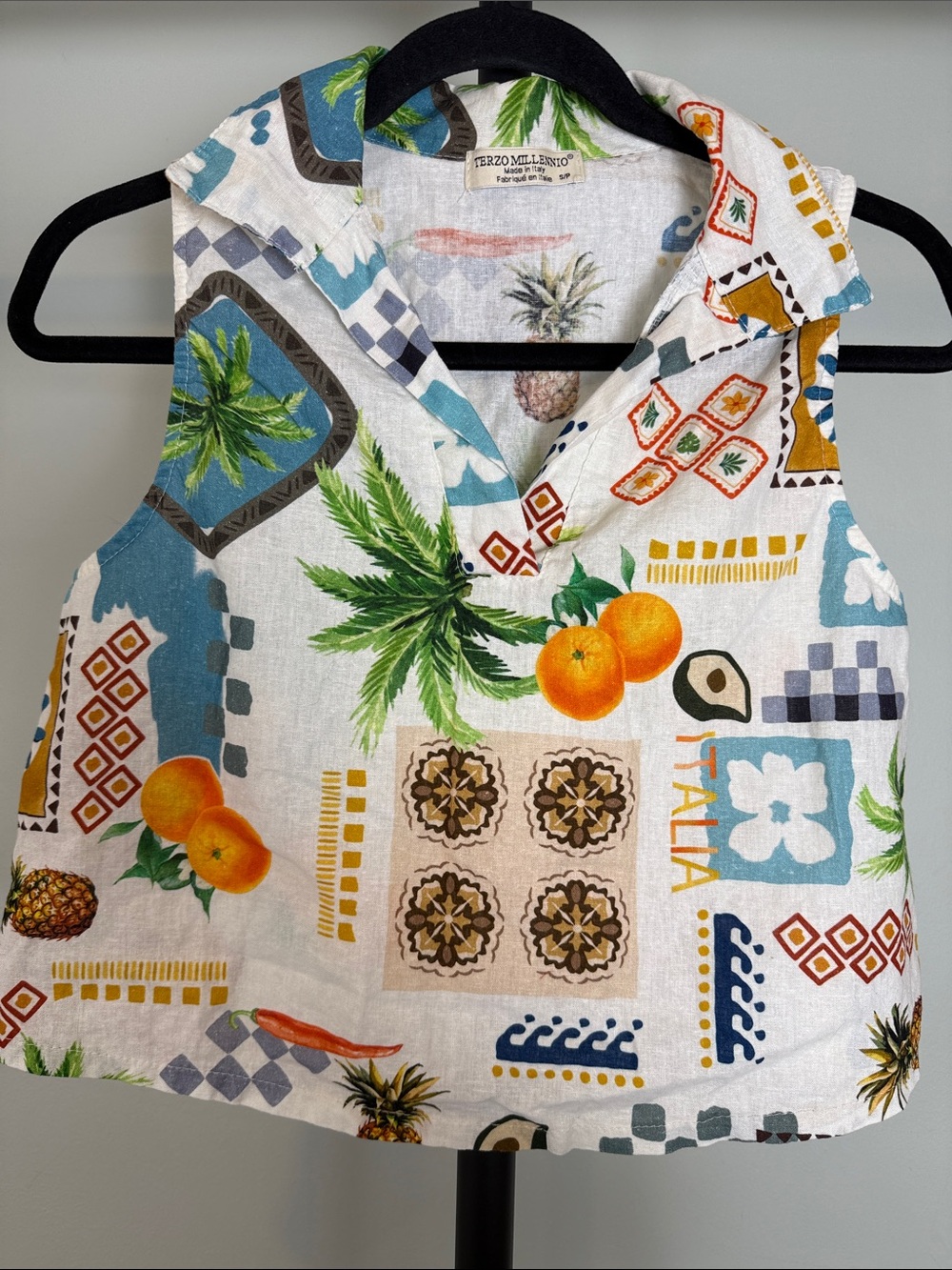 Terzo Millennio Made in Italy Linen Tropical Italia Patchwork Tank Top Size S